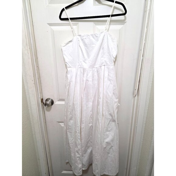A NEW DAY White Pleated Spaghetti Strap Midi Dress Smocked Back Size 10 - Picture 2 of 13